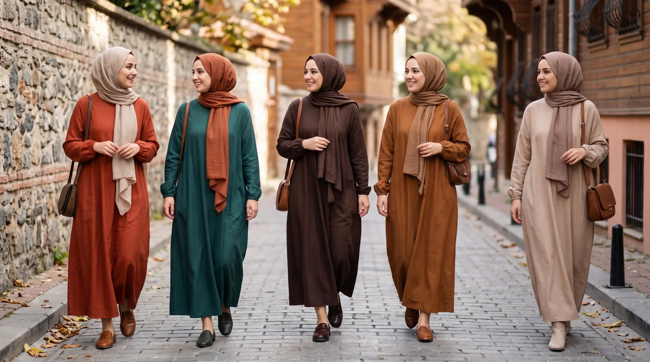Günlük kullanım için farklı renk ve kesimlerde tesettür elbise örnekleri